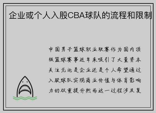 企业或个人入股CBA球队的流程和限制